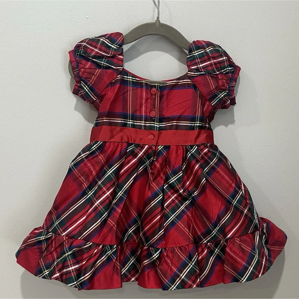 Janie‎ And Jack Baby Girl 6-12 Months Silk Red Tartan Plaid Holiday Dress NEW